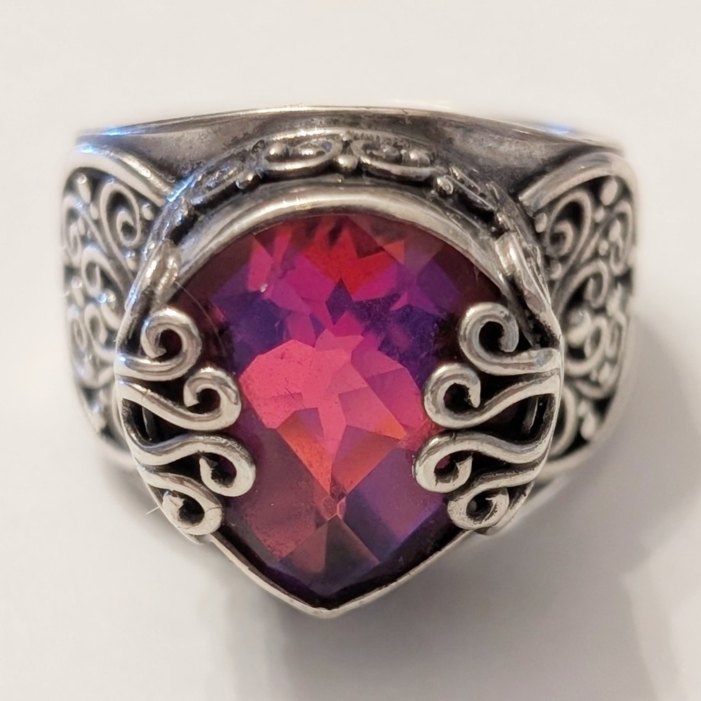 Sarda‎ Bali Sterling Silver 925 Pear Shaped Pink Purple Quartz Filigree Ring 7
